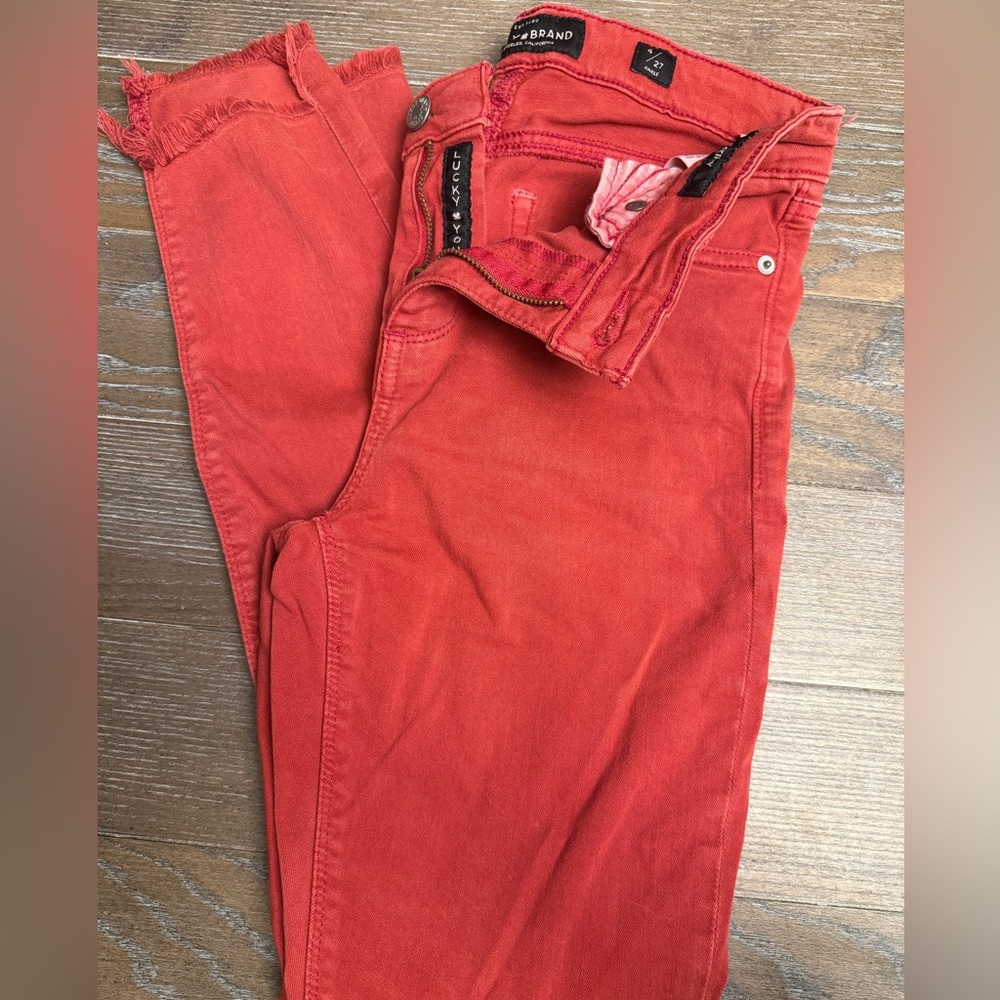 Lucky Brand Red Denim Distressed Ankle Jeans